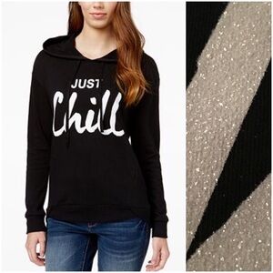 Black French Terry Hoodie White Sparkle Lettering "Just Chill"